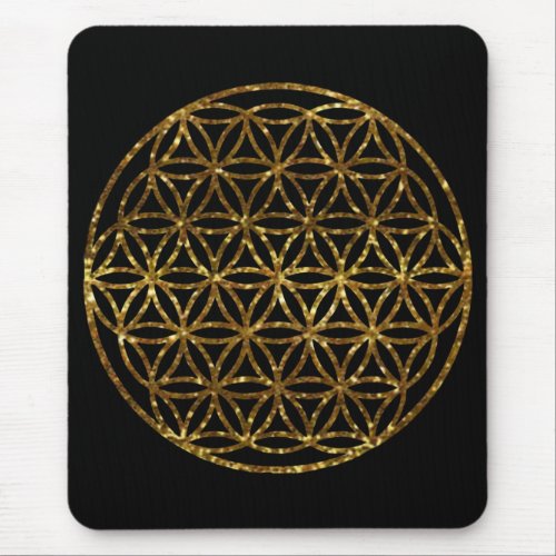 Gold Sparkling Flower of Life  scared geometry    Mouse Pad