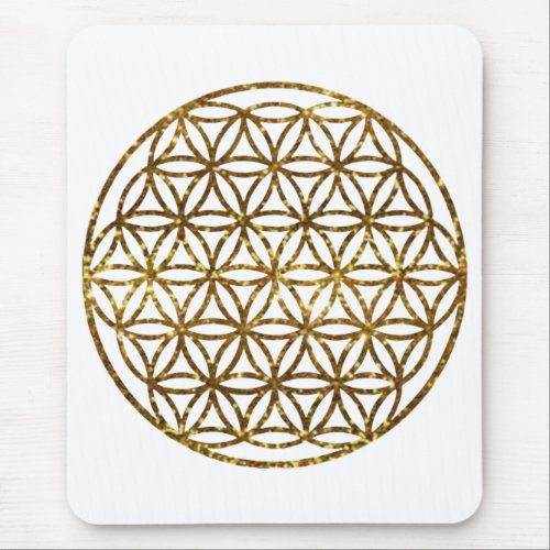 Gold Sparkling Flower of Life  scared geometry   Mouse Pad