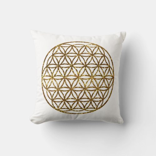 Gold Sparkling Flower of Life Throw Pillow