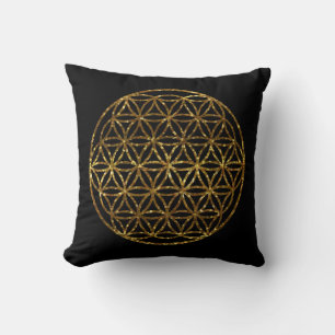 Gold Sparkling Flower of Life Throw Pillow