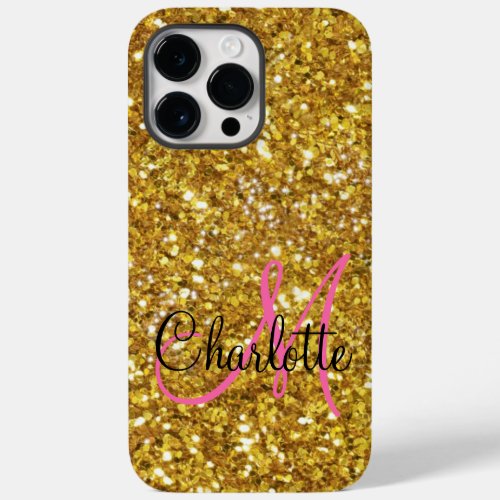 Gold sparkling glitter monogrammed    Case_Mate iPhone 14 pro max case
