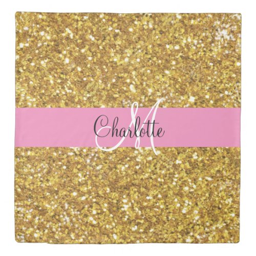 Gold sparkling glitter monogrammed       duvet cover