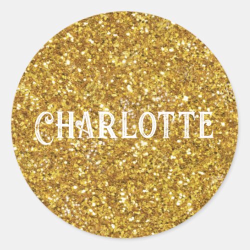 Gold sparkling glitter pattern   classic round sticker