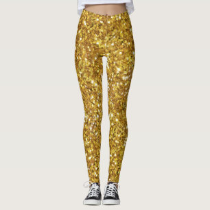 Gold sparkling glitter pattern leggings