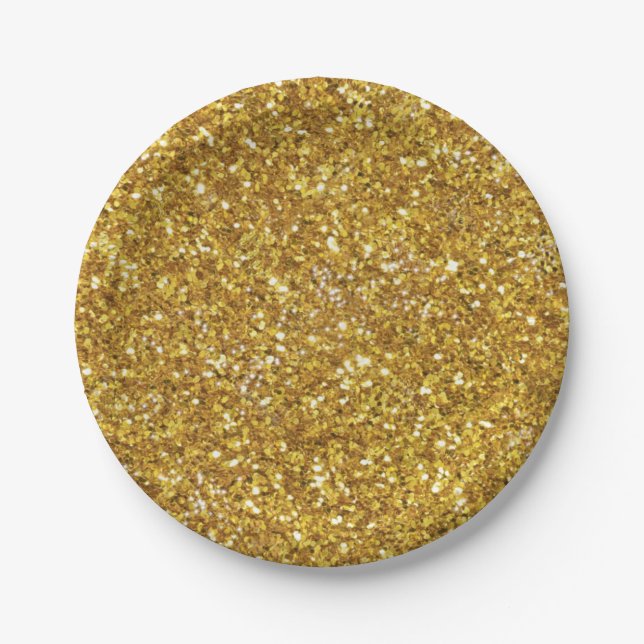 Gold sparkling glitter pattern            paper plates (Front)