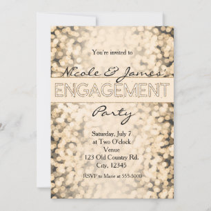Gold Sparkling Lights Engagement Party Invitations