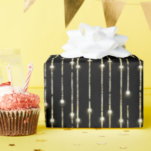 Gold Sparkling Lights On Black Wrapping Paper
