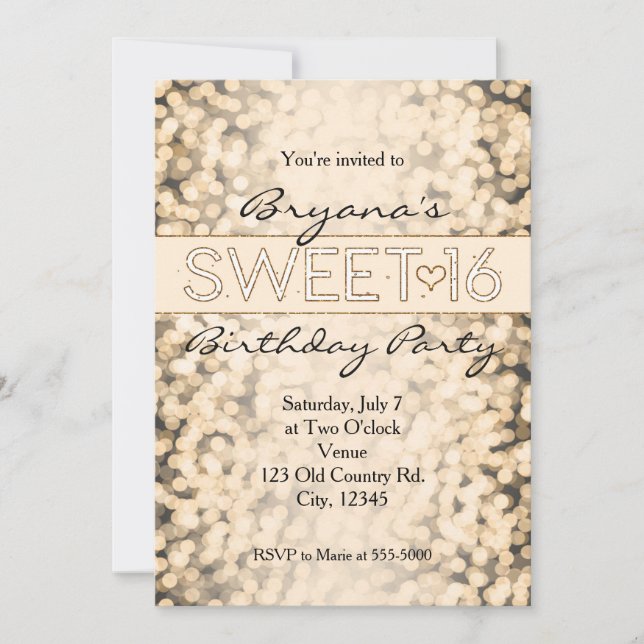 Gold Sparkling Lights SWEET 16 Party Invitations (Front)