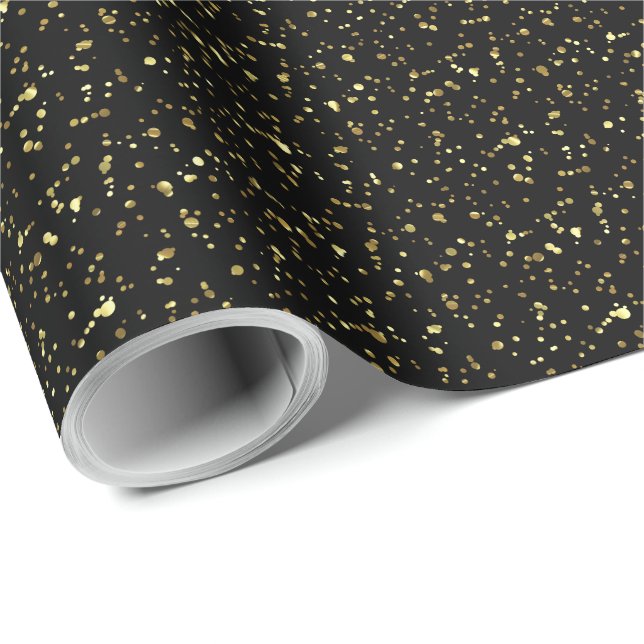 Gold Sparkling Paint Splatter Pattern Wrapping Paper (Roll Corner)