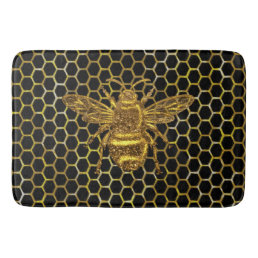 Gold Sparkling Queen Bee Gold Hexagon Beehive Bath Mat