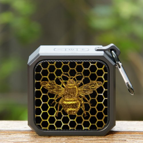Gold Sparkling Queen Bee Gold Hexagon Beehive Bluetooth Speaker