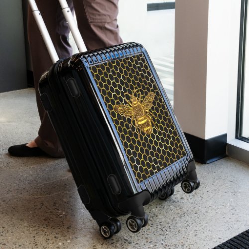 Gold Sparkling Queen Bee Gold Hexagon Beehive Luggage