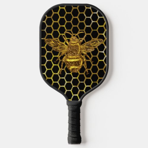 Gold Sparkling Queen Bee Gold Hexagon Beehive Pickleball Paddle