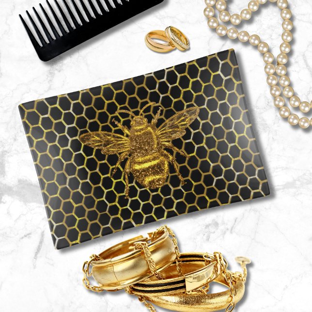 Gold Sparkling Queen Bee Gold Hexagon Beehive Trinket Tray (Creator Uploaded)