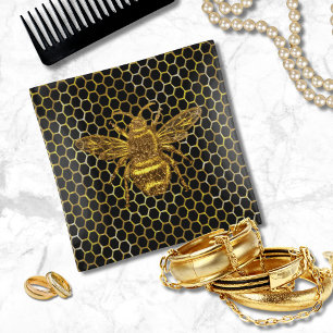 Gold Sparkling Queen Bee Gold Hexagon Beehive Trinket Tray