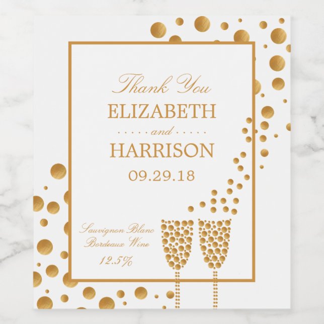 Gold Sparkling Wine Bubbles Wedding Label (Single Label)