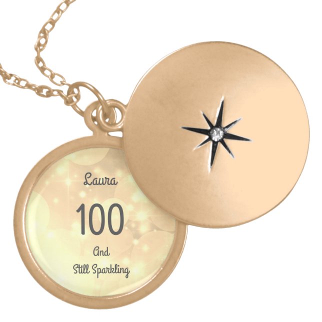 Gold sparkly 100th Birthday Gold Plated Necklace (Front)