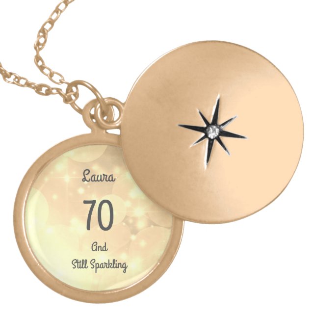 Gold sparkly 70th Birthday Gold Plated Necklace (Front)