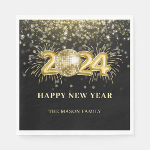 Gold Sparkly Disco Ball New Years Eve Party Napkins