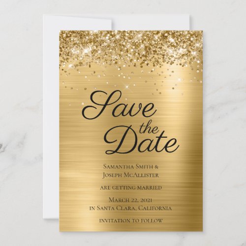 Gold Sparkly Glitter and Ombre Foil Save The Date