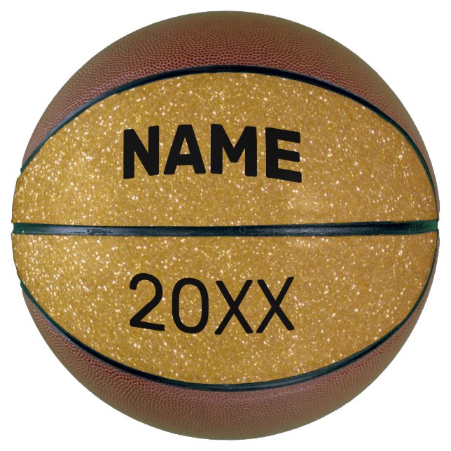 Gold sparkly glitter texture custom name basketball (Front)