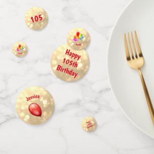 Gold sparkly Happy 105th Birthday balloon design Confetti
