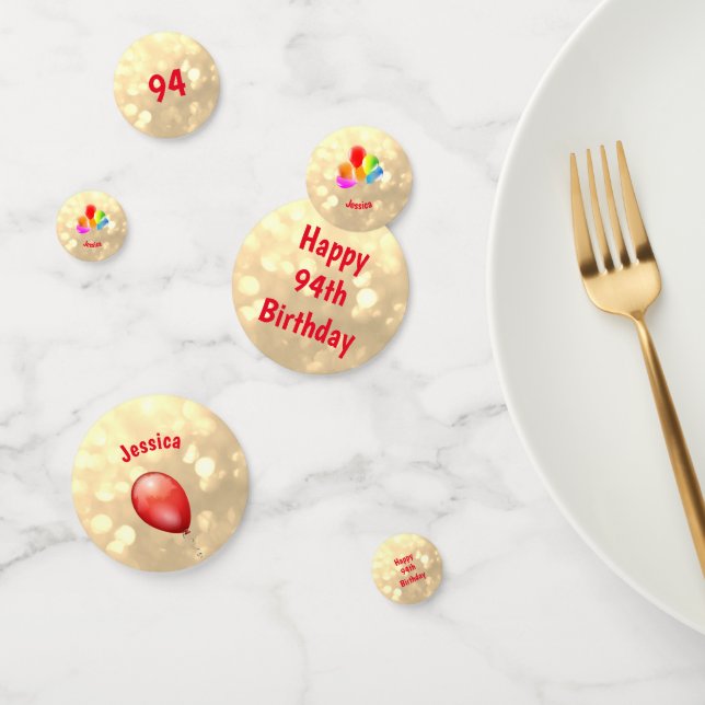 Gold sparkly Happy 94th Birthday balloon design Confetti (Group)