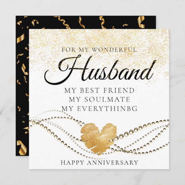 Gold Sparkly  Husband Wedding Anniversary Card (Front/Back)