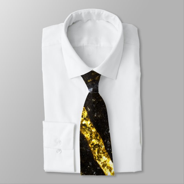 Gold sparkly line on black rock neck tie (Tied)