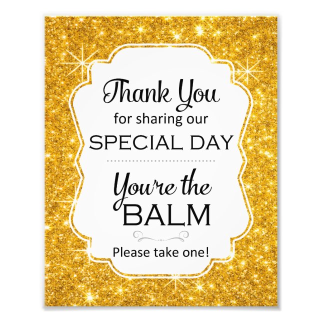 Gold Sparkly Lip Balm Favors Wedding Shower Sign (Front)