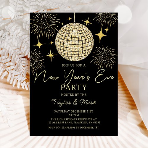 Gold Sparkly New Years Eve Party Disco Ball Invitation