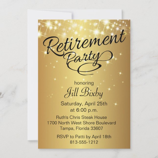 Gold Sparkly Retirement Party Invitation (Front)