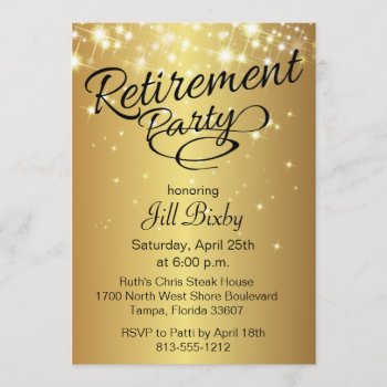 Gold Sparkly Retirement Party Invitation by AnnounceIt at Zazzle
