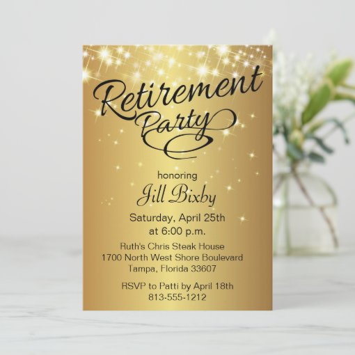 Gold Sparkly Retirement Party Invitation | Zazzle