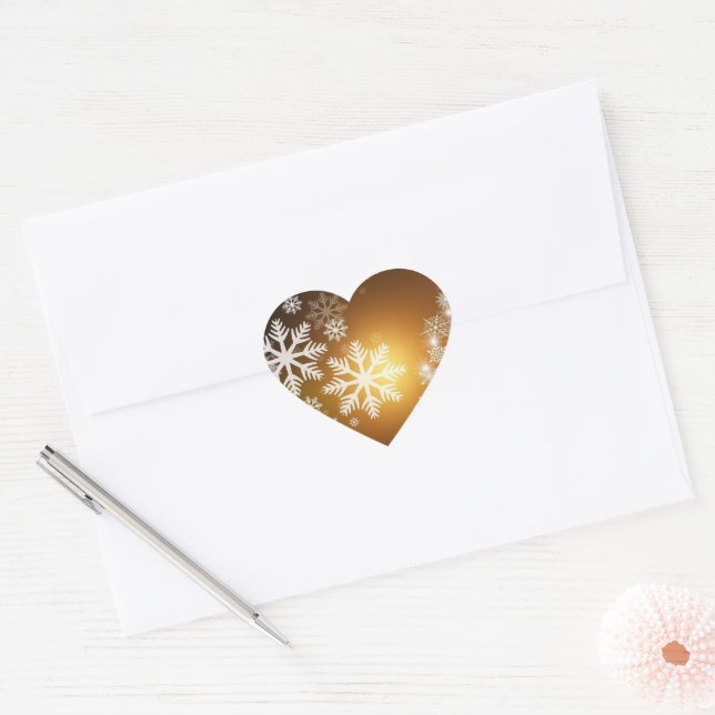 Gold Sparkly Snowflakes Heart Sticker (Envelope)