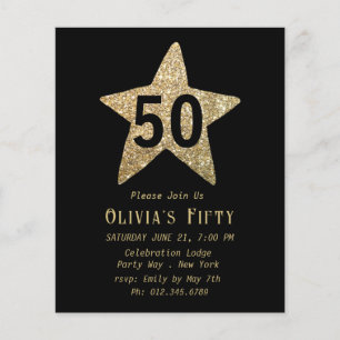 Gold Sparkly Star 50th Birthday Party Flyer
