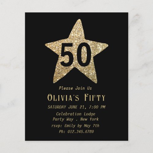 Gold Sparkly Star 50th Birthday Party Flyer
