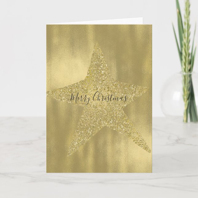 Gold Sparkly Star Holiday Card (Front)