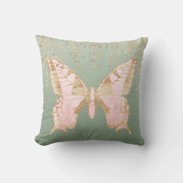 Gold Speckled Butterfly Throw Pillow (Front)