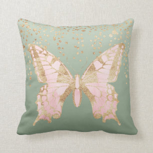 Gold Speckled Butterfly Throw Pillow