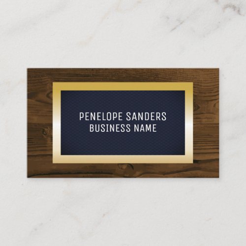 Gold Speckled  Dark Blue Gold Metal Wood Trim Business Card