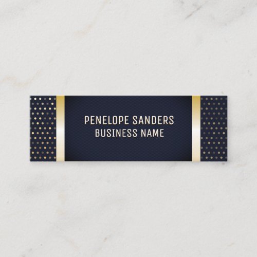 Gold Speckled Pattern  Dark Blue Gold Metal Trim Mini Business Card