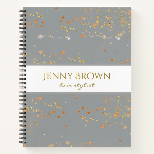 Gold speckled trendy gray monogram notebook