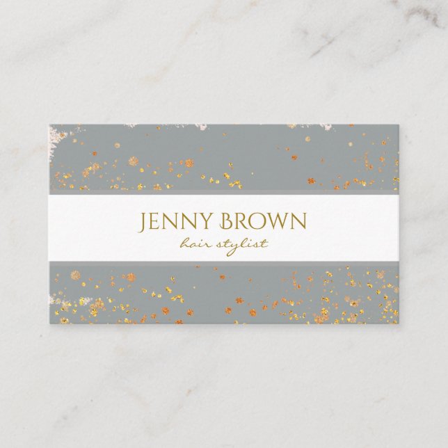 gold speckles gray trendy business card (Front)