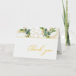 Gold Spheres and Botanical Wedding Thank You Card