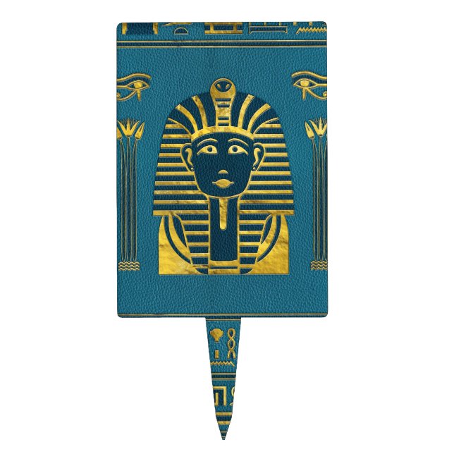 Gold Sphinx head with Egyptian hieroglyphs Cake Topper (Front)