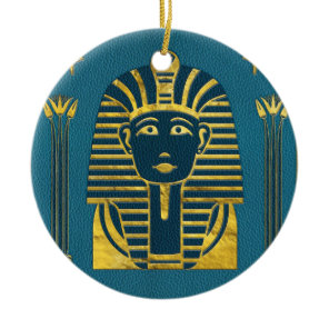 Gold Sphinx head with Egyptian hieroglyphs Ceramic Ornament