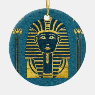 Gold Sphinx head with Egyptian hieroglyphs Ceramic Ornament