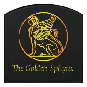 Gold Sphinx Round on Black Door Sign