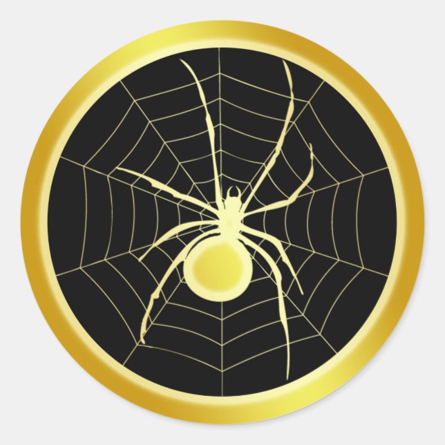 GOLD SPIDER AND WEB CLASSIC ROUND STICKER (Front)